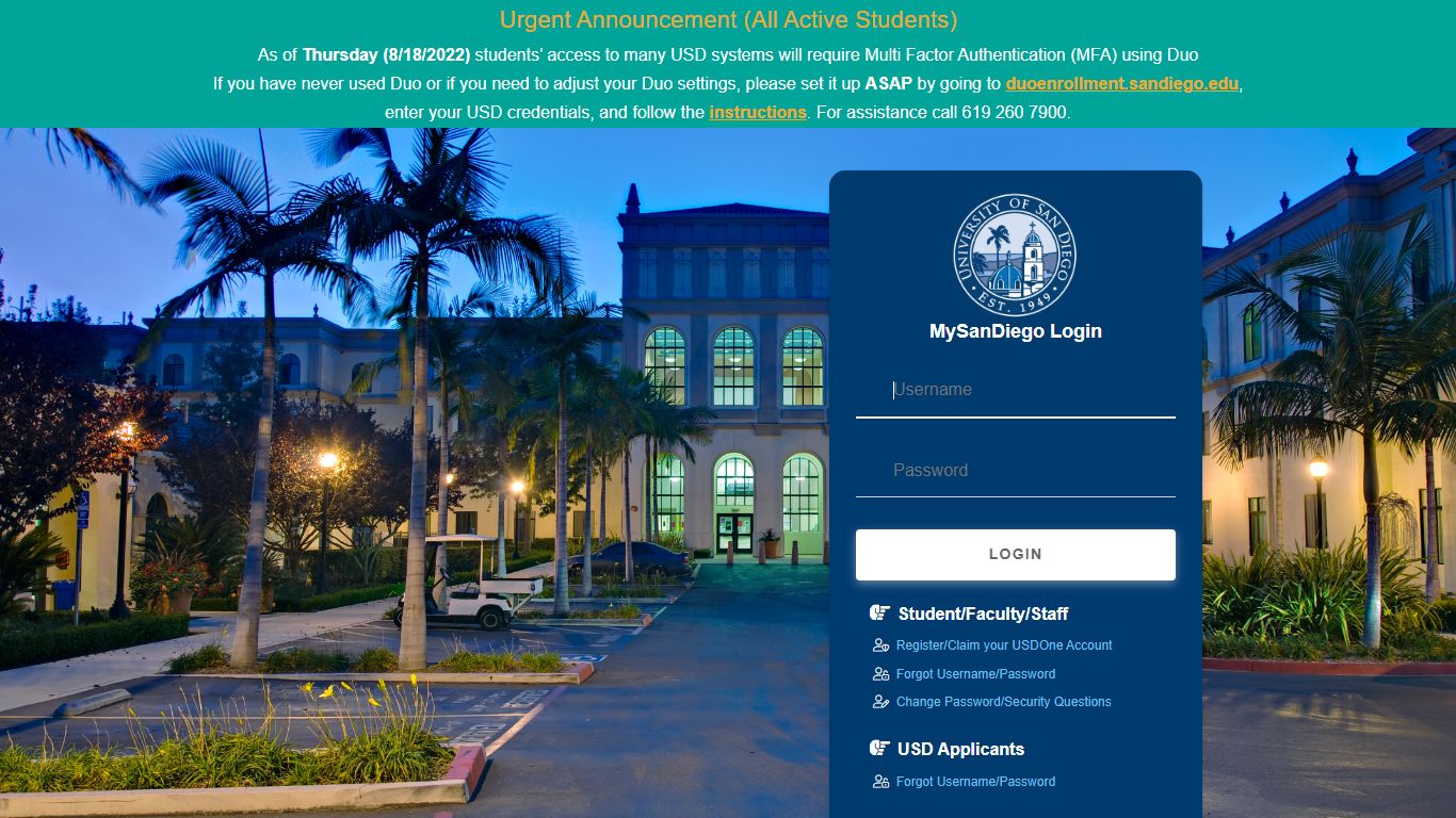 MySanDiego Login - University of San Diego